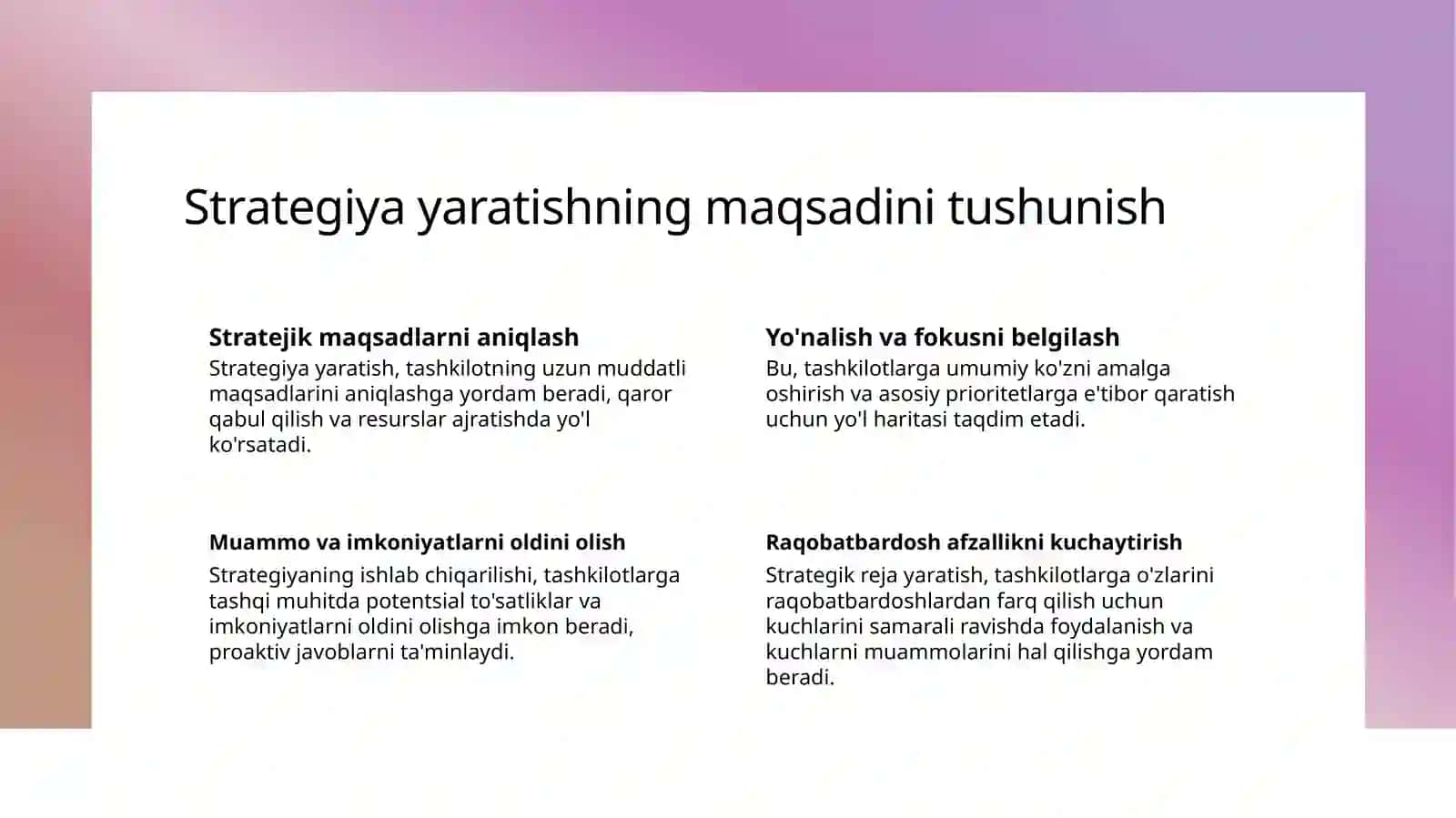 Strategiya yaratishning vazifalari 3