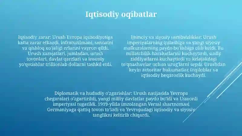 Birinchi Jahon Urushi Yakunlari Va Oqibatlari 3