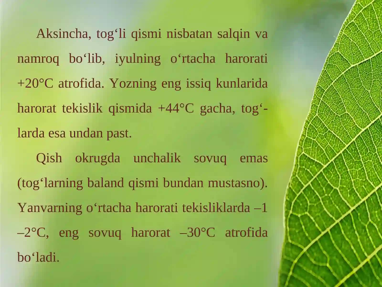Chirchiq Ohangaron iqlimi, suvlari, tuproqlari, o‘simliklari va hayvonot dunyosi 3