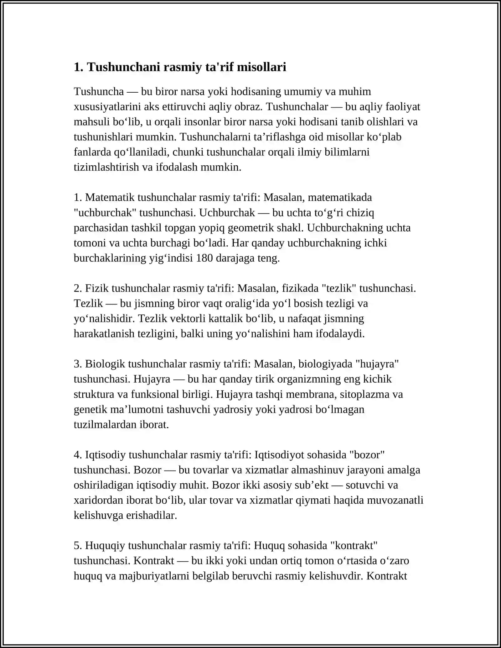 TUSHUNCHALARNI TA'ROFLASHGA OID MISOLLAR 3