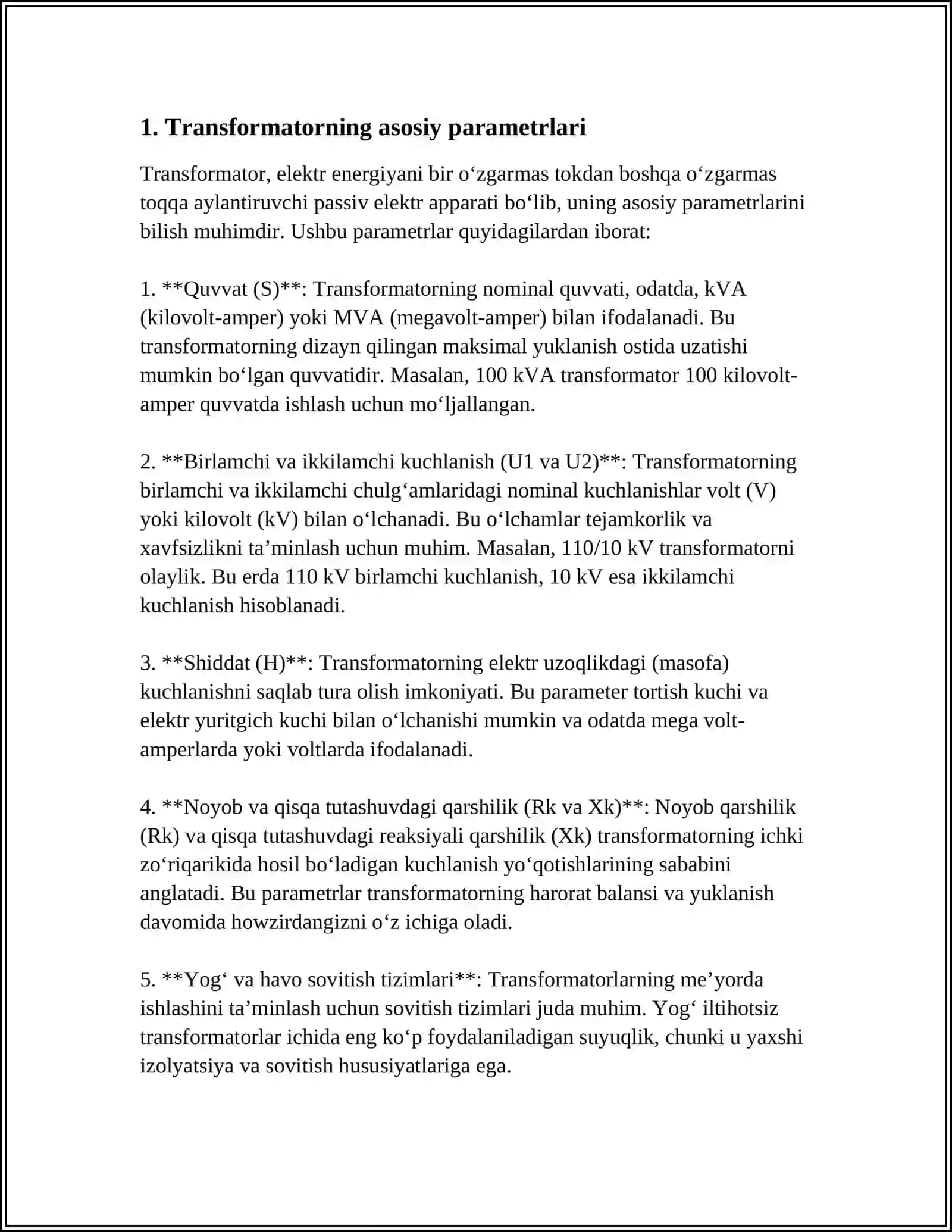 BIR VA UCH FAZALI TRANSFORMATORLARNI HISOBLASH 3