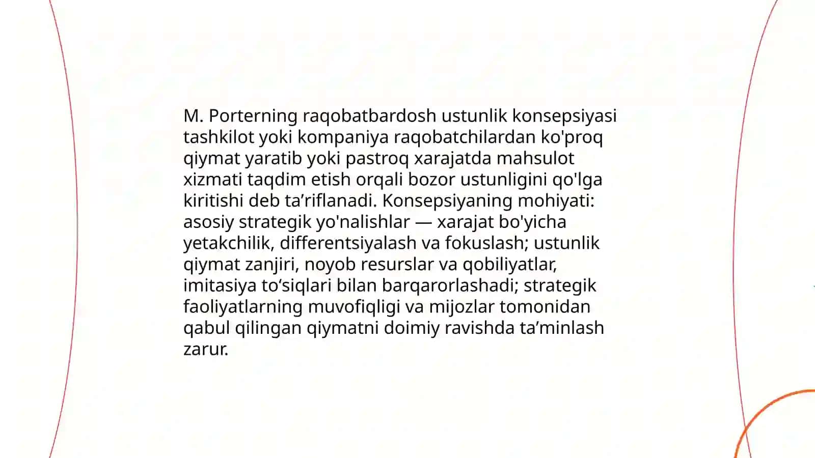 M Porterning raqobatbardosh ustunlik konsepsiyasi 3