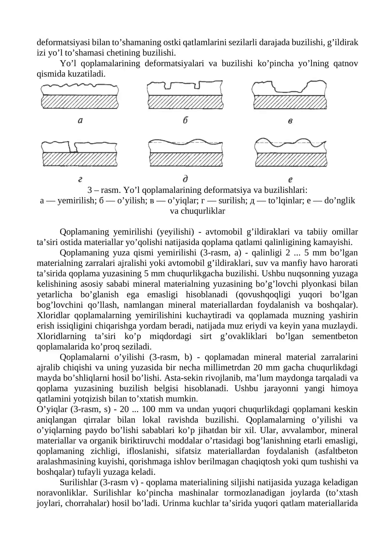Avtomobil yo’llari deformatsiyalari, buzilishlari va holati nuqsonlari 3