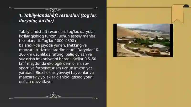 Mintaqalarda qishloq turizmini rivojlantirish resurslari 3
