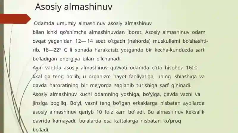 Modda va energiya almashinuvi fiziologiyasi 3