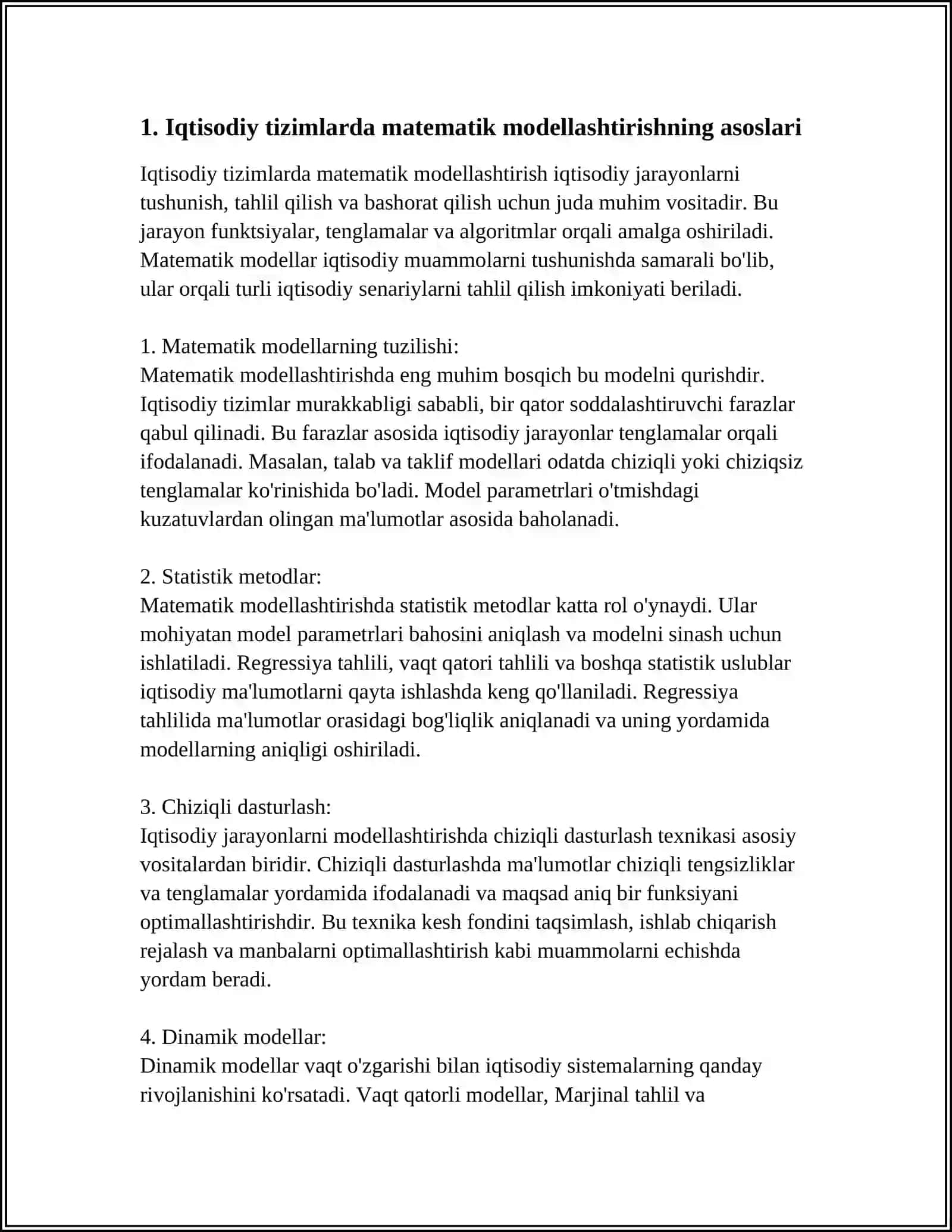 IQTISODIY TIZIMLARDA MATEMATIK MODELLASHTIRISHNI QOʻLLASH 3