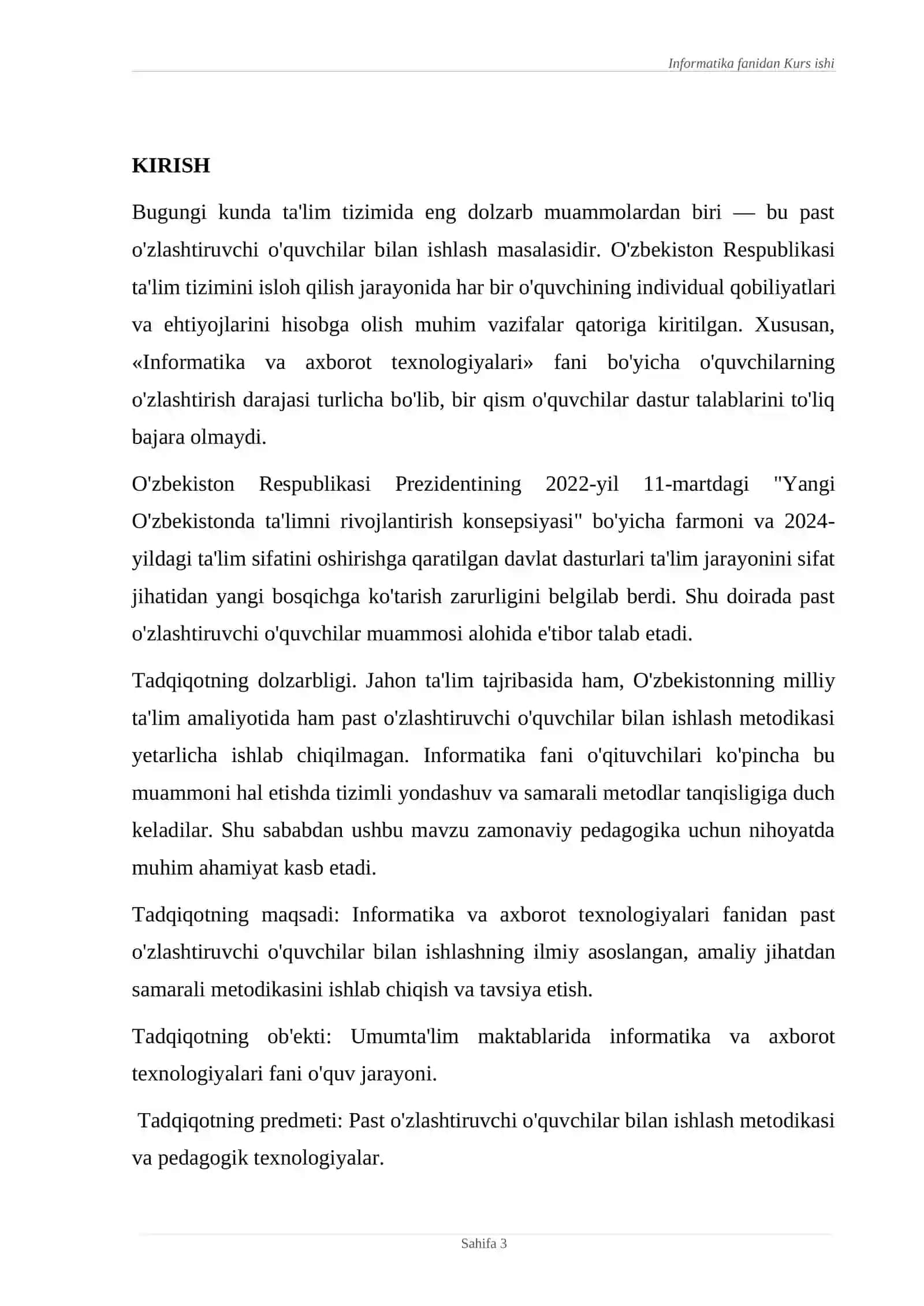 Informatika va axborot texnalogiyalari fanidan past o’zlashtiruvchi o’quvchilar bilan ishlash metodikasi 3