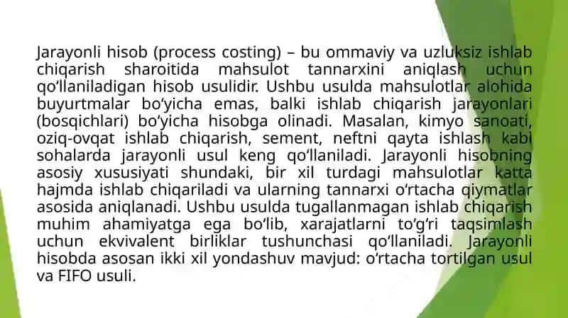 Jarayonli usulda oʼrtacha tortilgan usul va FIFO usulni qiyoslash 3