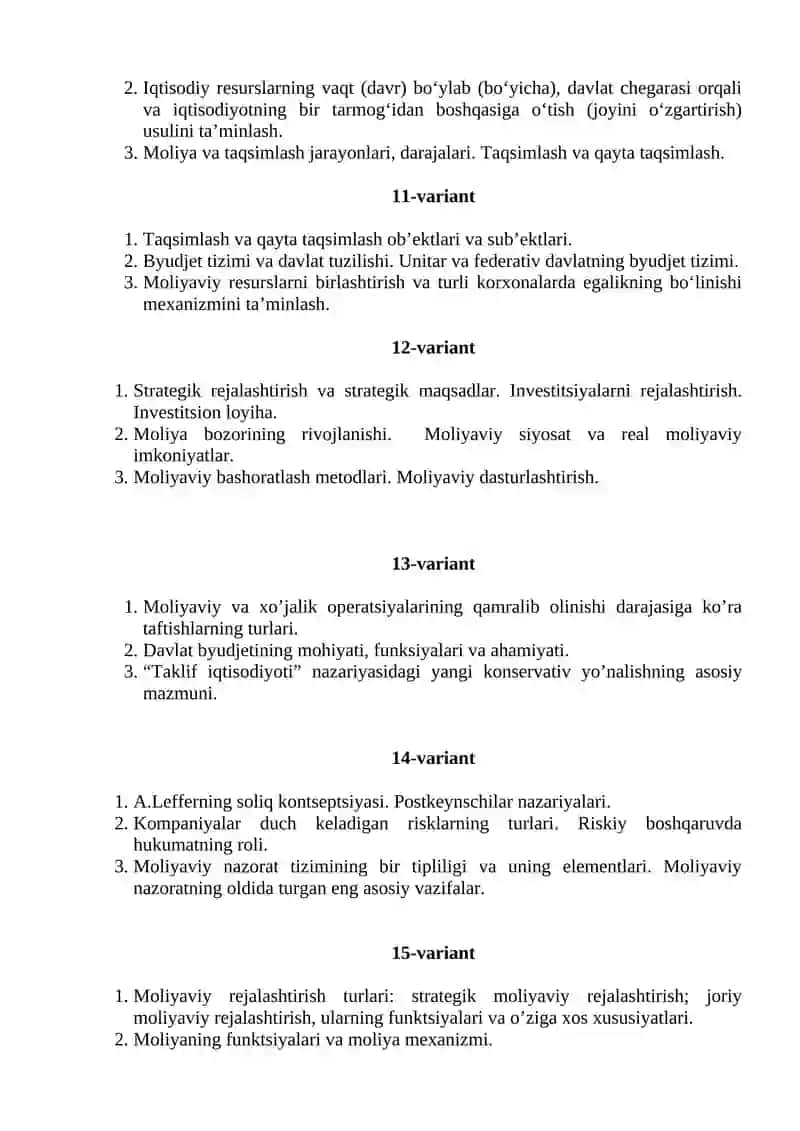 "MOLIYA" FANIDAN YAKUNIY NAZORAT VARIANTLARI 3