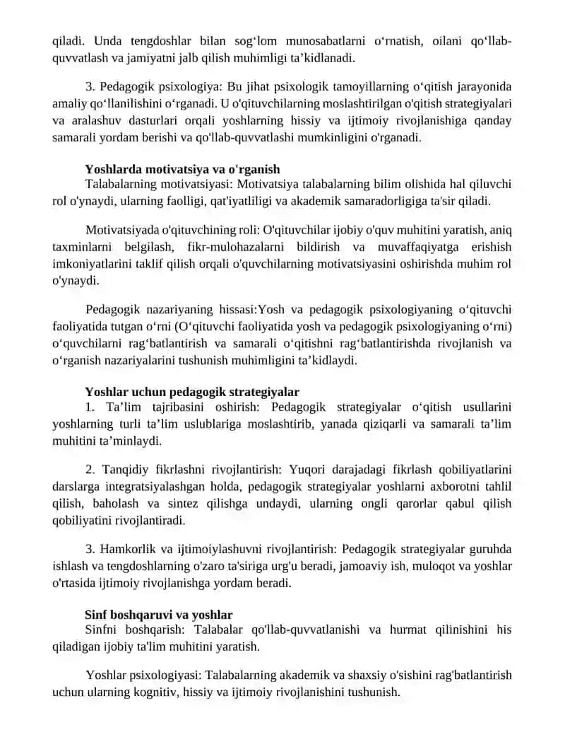Yosh Va Pedagogik Psixologiyaning O'Qituvchi Faoliyatida Tutgan O'Rni 3