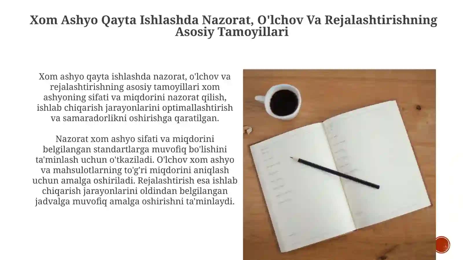 Xom Ashyo Qayta Ishlashda Nazorat, O'lchov Va Rejalash Asoslari 3