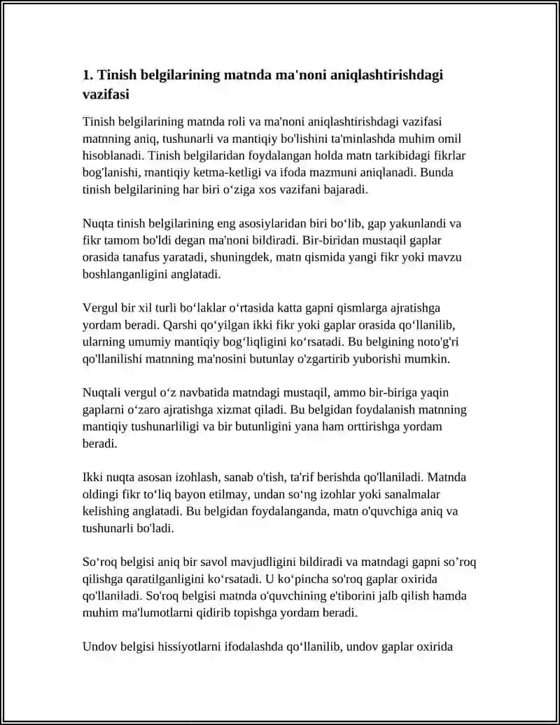 TINISH BELGILARINING MATNDA O'RINLI QO'LLANILISHI SABABLARI VA MAQSADI HAQIDA IZOHLOVCHI MULOHAZALAR YOZISH 3