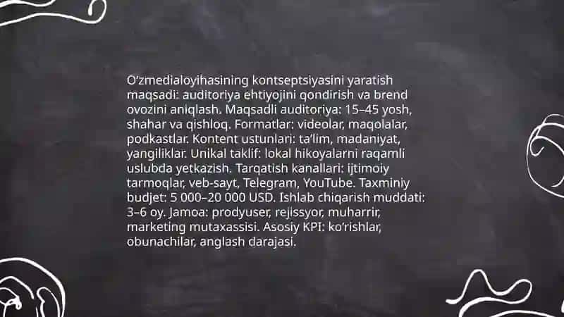 Oʻzmedialoyihasini ishlab chiqarish va taqdim etish 3