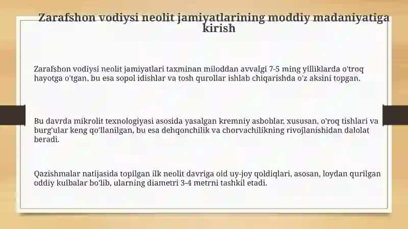 Zarafshon vohasi Neolit davri jamoalari moddiy madaniyatining oʻziga xos xususiyatlari 3