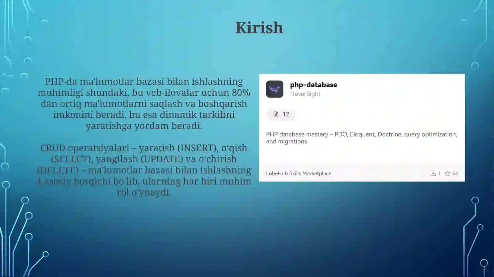PHPda ma'lumotlar bazasi bilan ishlash (CPUD) amallari 3