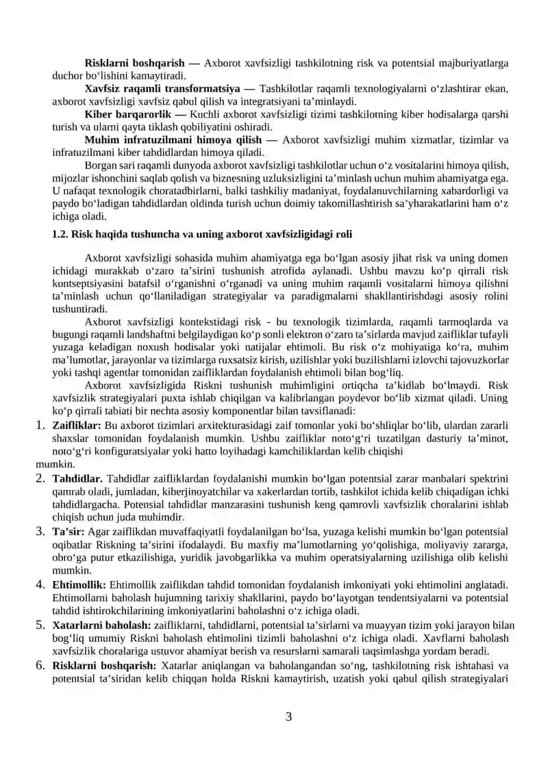 AXBOROT XAVFSIZLIGI TUSHUNCHALARI VA TAMOYILLARI 3