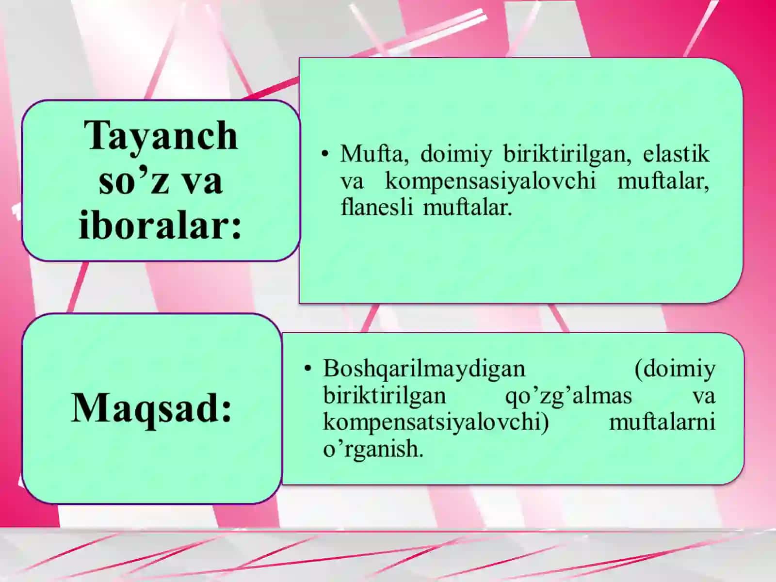 Muftalar.Umumiy ma’lumotlar va vazifalari. Boshqarilmay­digan (doimiy biriktirilgan qo’zg’almas va kompensatsiyalovchi) muftalar 3