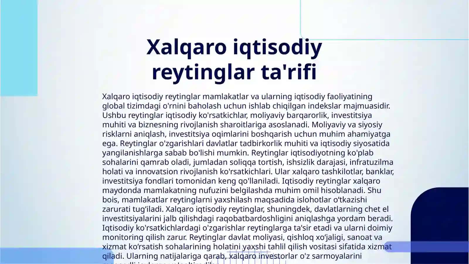 IQTSODIY VA IJTIMOIY SOHADAGI USTIVOR XALQARO REYTINGLAR VA ULARGA OʻZBEKISTONING INTEGRATSIYALASHUVI 3
