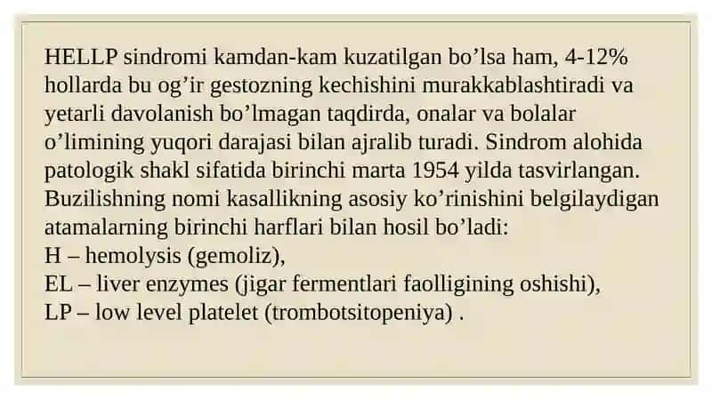 HELLP –sindrom, dissimenirlashgan tomirichida qonivish sindromi 3