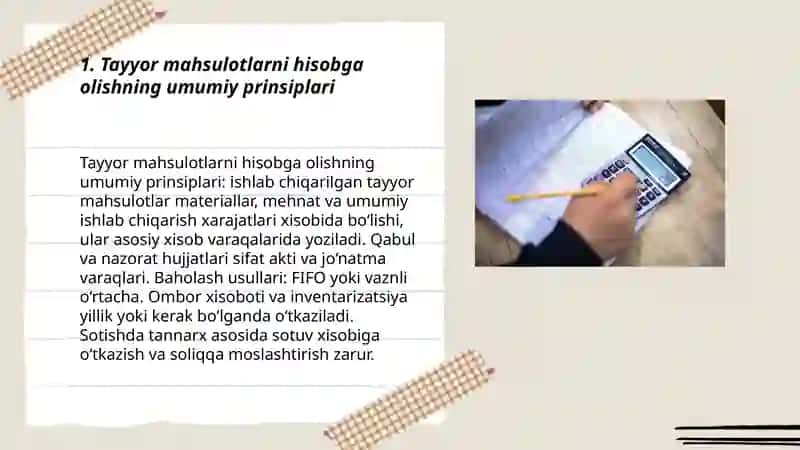 Tayyor mahsulotlarni hisobga olish 3