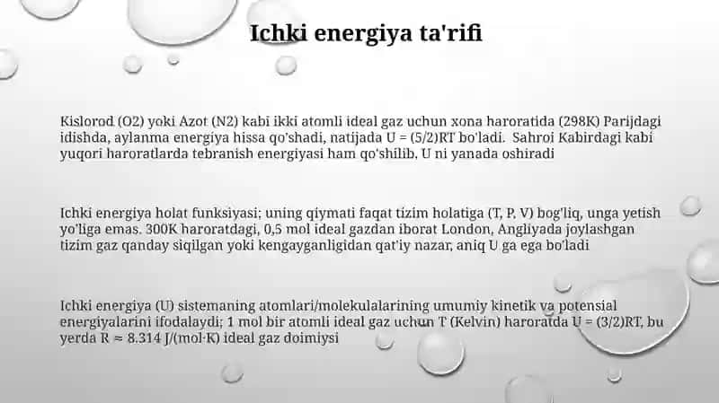 Idealgazning ichki energiyasi 3