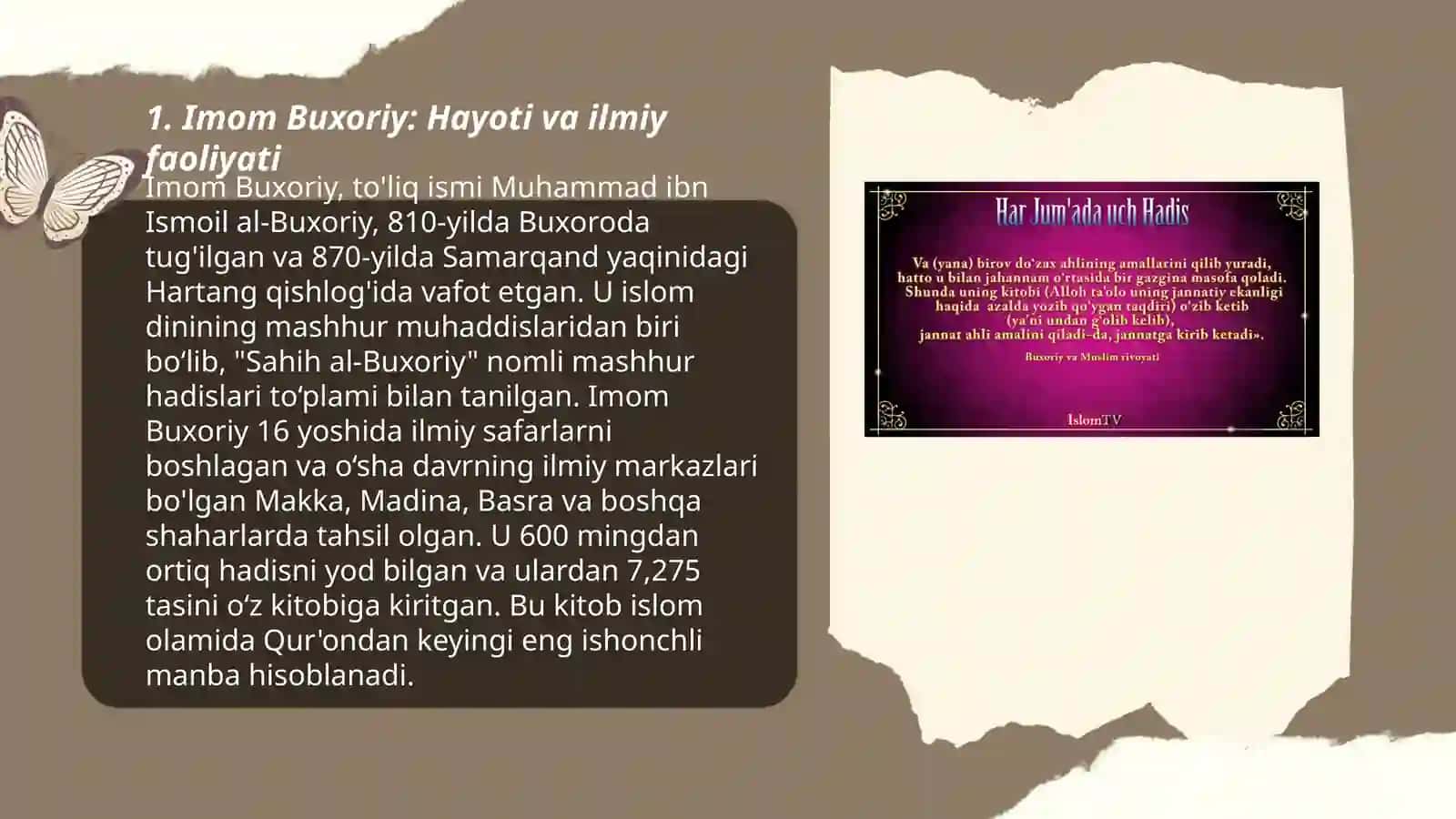 "Imom Buxoriy va Imom Termiziyning hadis ilmiga qo'shgan hissalarini qiyosiy tahlili" 3