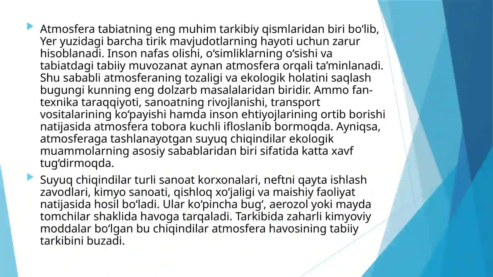 Atmosferaga tashlanayotgan suyuq chiqindi turlari. 3