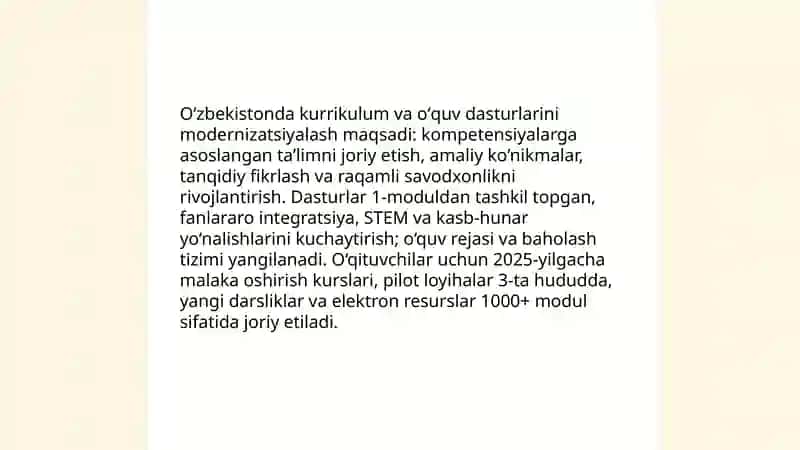 Oʻzbekistonda kurrikulum va oʻquv dasturlarini modernizatsiyalash 3