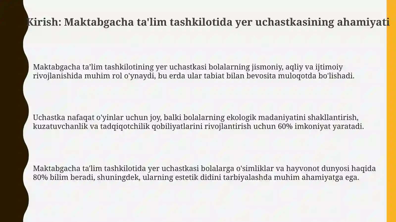 Maktabgacha ta'lim tashkilotida yer uchastkasini tashkil etish vauning ta'lim-tarbiyaviyahamiyati 3