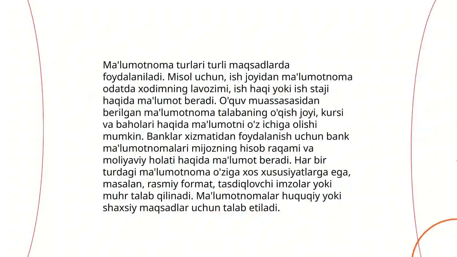 Ma'lumotnoma yozish. Uning mazmuni 3