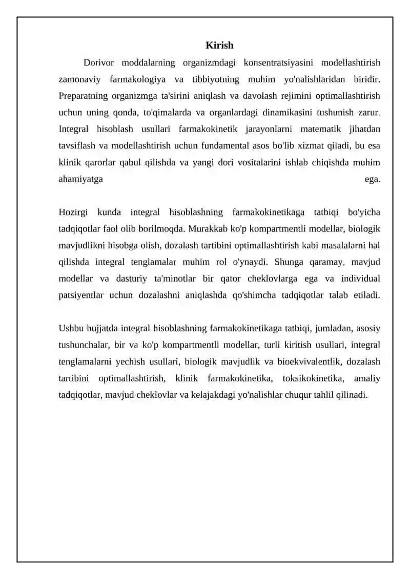 Organizimdagi dori konsentratsiyasini modellashtirishda integral hisob tadbiqlari 3
