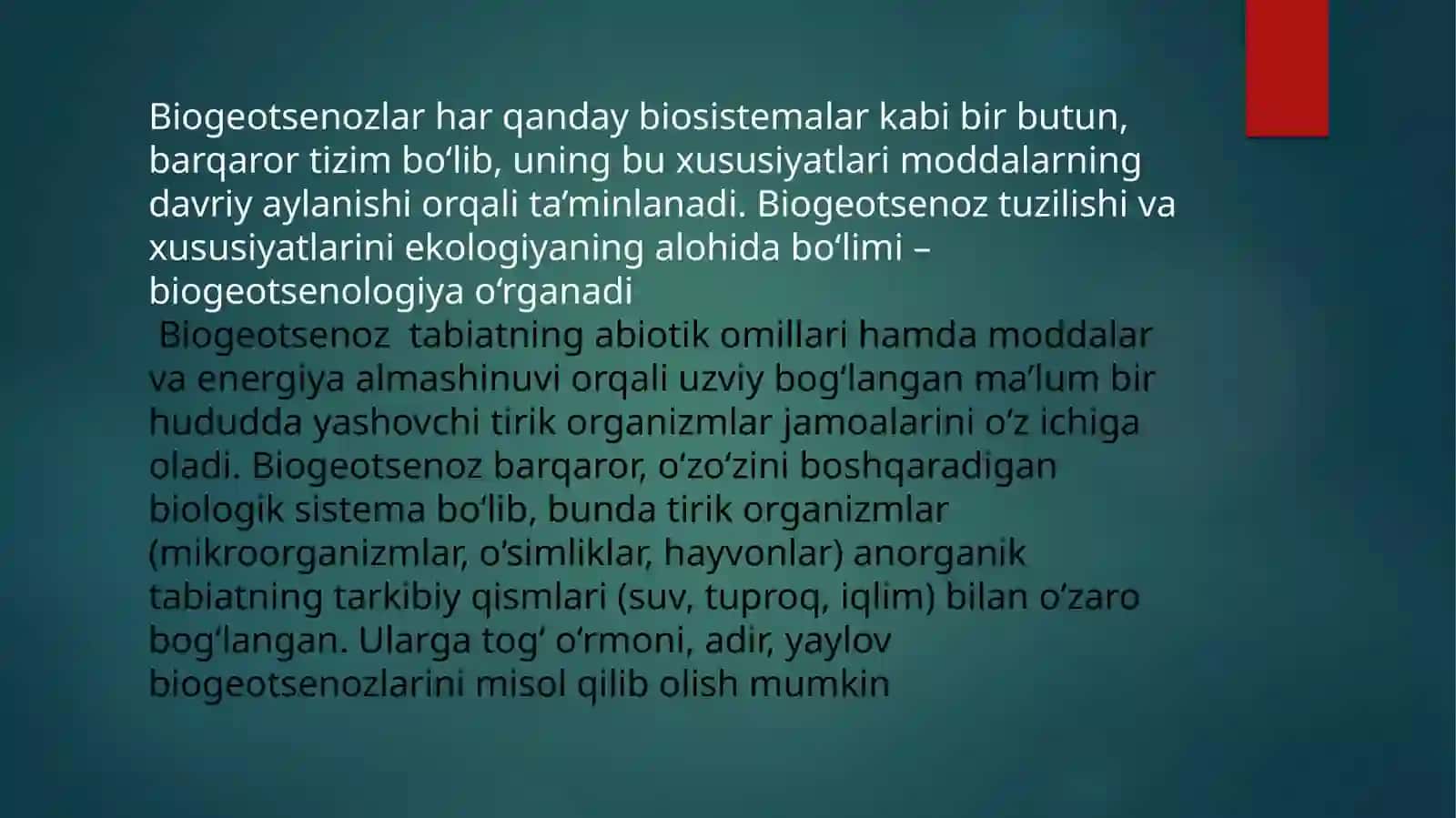 HAYOTNING BIOGEOTSENOZ DARAJASINING O`ZIGA XOSJIHATLARI.tabiiyvasun’iyekosistemalar 3
