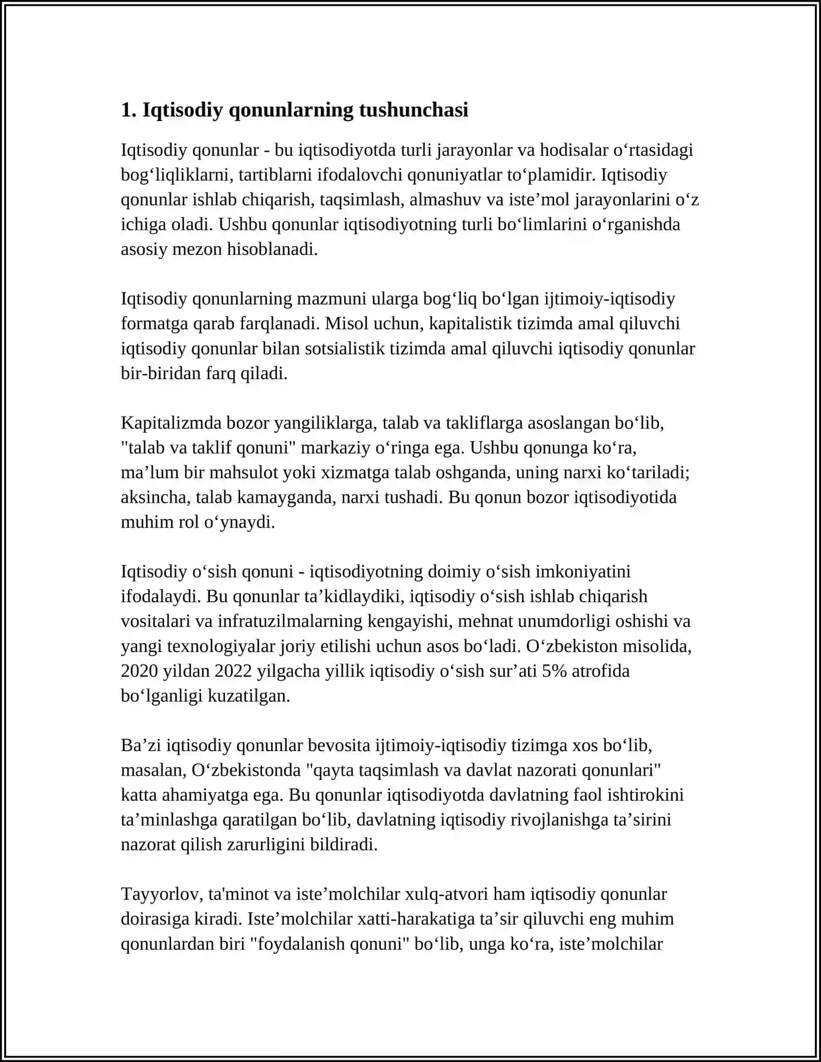 IQTISODIY QONUNLARNING MOHIYATI, OBYEKTIVLIGI, XILLARI HAMDA IQTISODIY QONUN VA BOSHQA IQTISODIY QONUNLAR 3