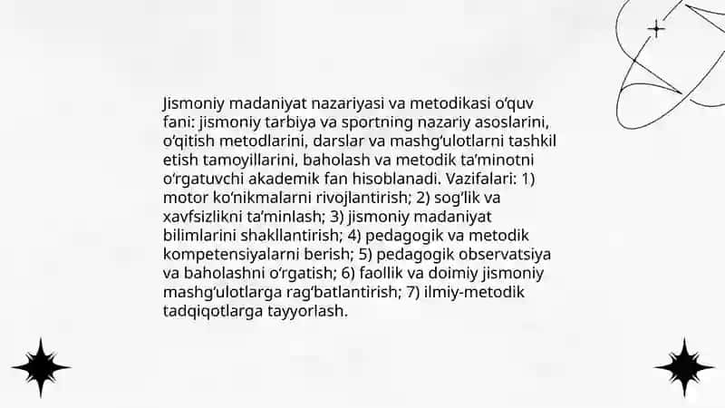 Jismoniy madaniyat nazariyasi va metodikasi fani o‘quv fan sifatida 3