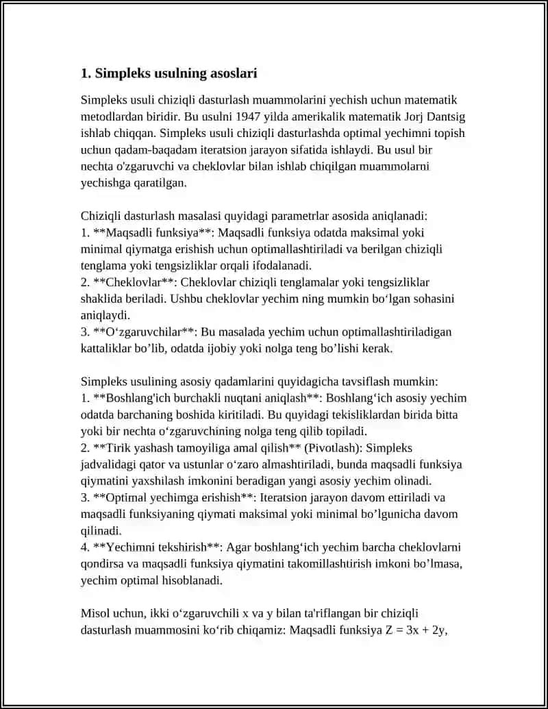 IQTISODIY MASALALARNI SIMPLEKS USULDA YECHISH 3