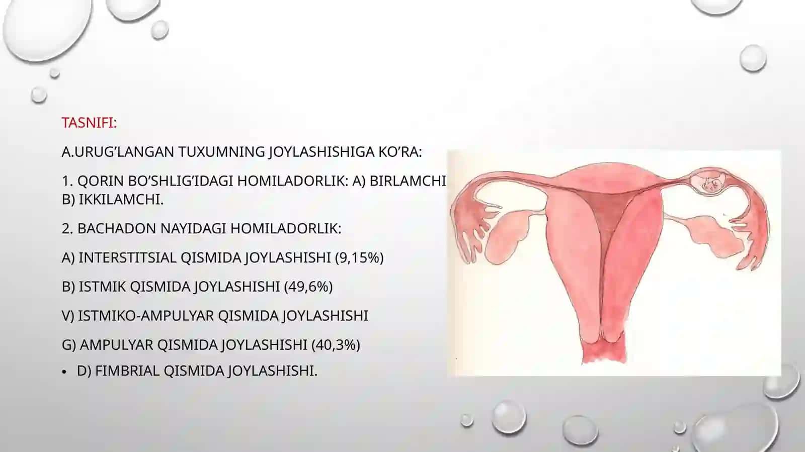 Bachadondan tashqari homiladorlik. Sabablari.Bachdondantashqari homiladorlik turlari.Tashxislashva tekshirish usullari 3
