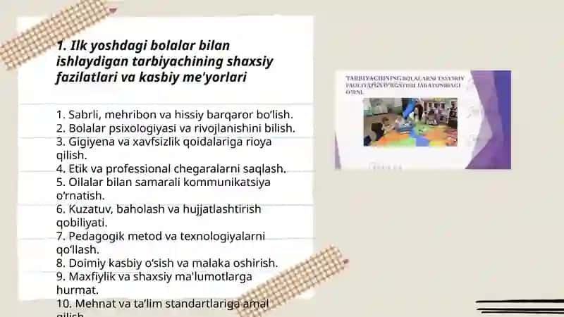 Ilk yoshdagi bolalar bilan ishlaydigan tarbiyachining shaxsi va faoliyatining o‘ziga xos xususiyatlari 3