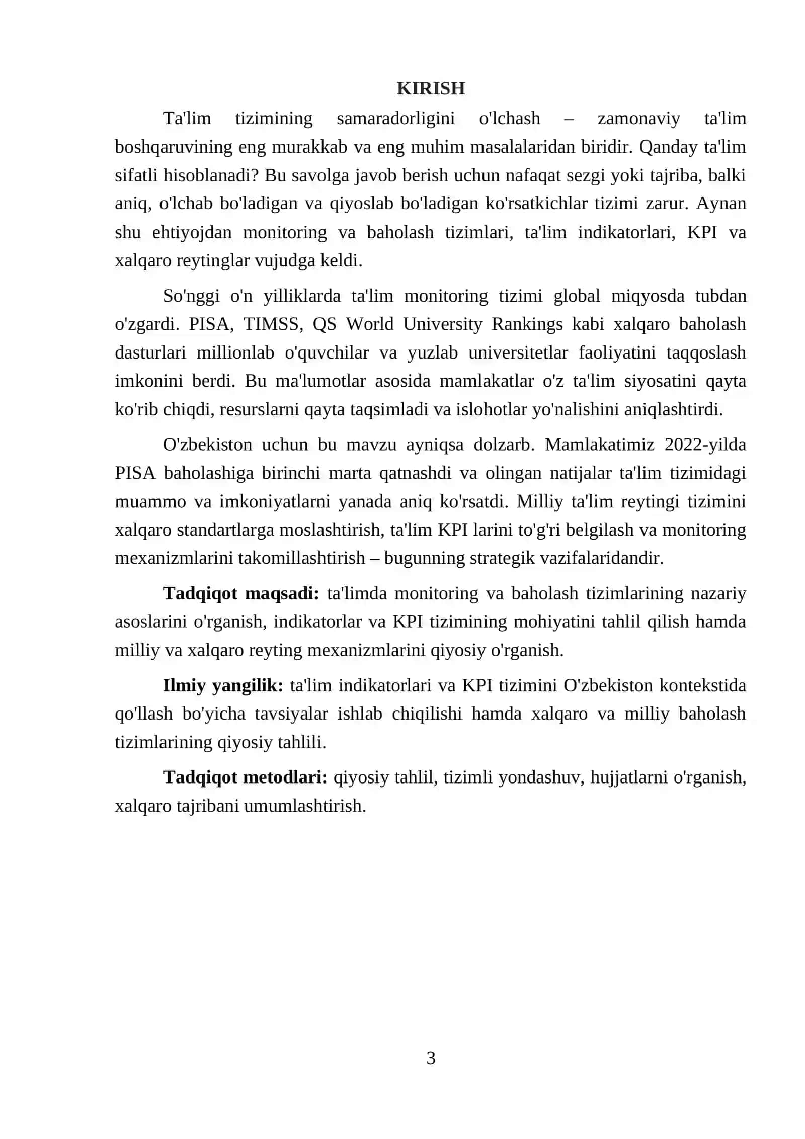 Ta'limda monitoring va baholash tizimlari: indikatorlar, KPI va reyting mexanizmlari (milliy va xalqaro kriteriyalar asosida) 3
