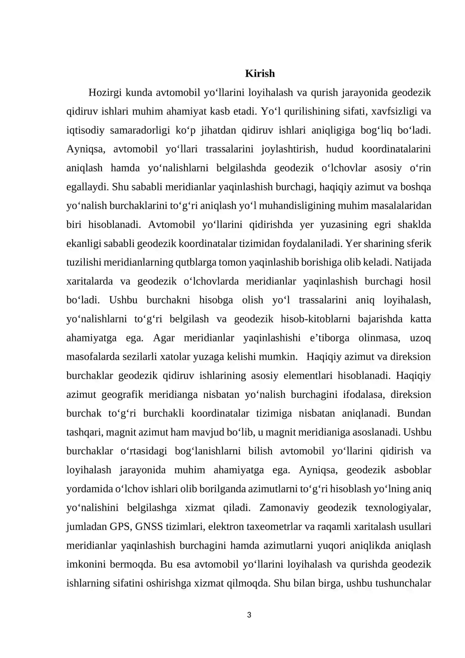 Avtomobil yo‘llarini qidiruvida meridianlar yaqinlashish burchagi. Haqiqiy azimut bilan burchaklar o‘rtasidagi munosabat 3