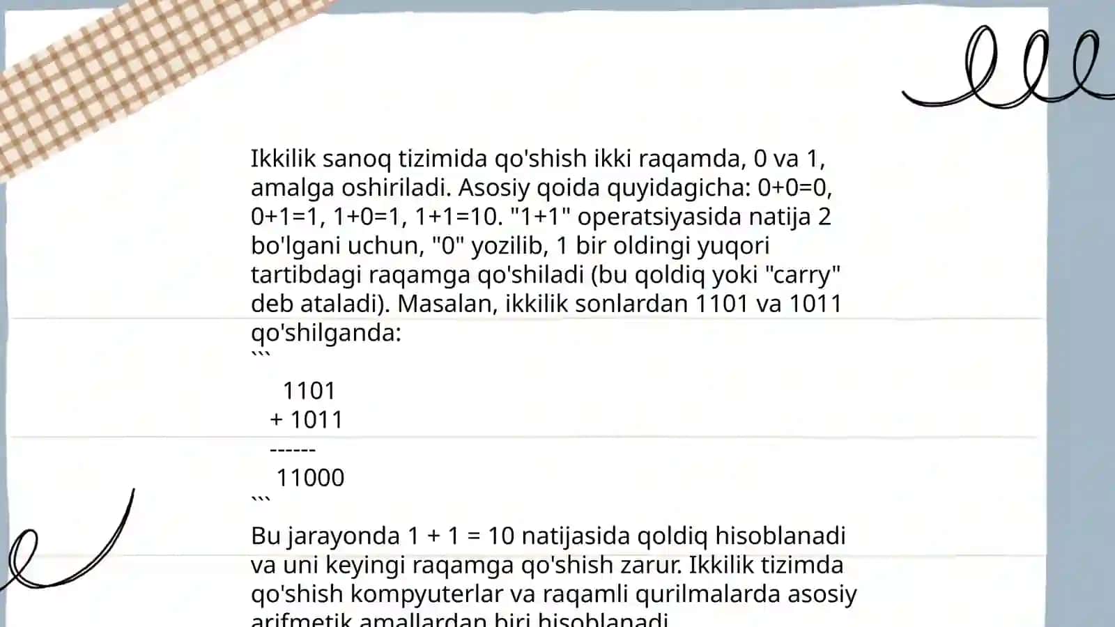 Turli sanoq sistemalarida arifmetik amallar bajarish: qo'shish, ayirish, ko'paytirish va bo'lish 3