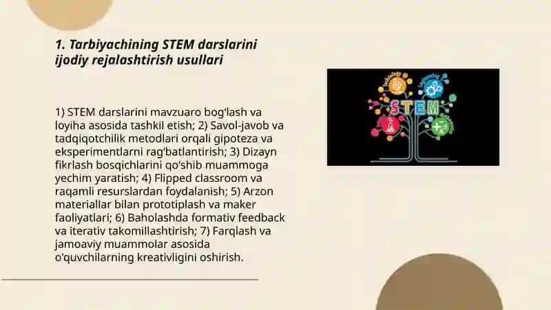 Tarbiyachining STEM darslarini ijodiy rejalashtirish usullari 3