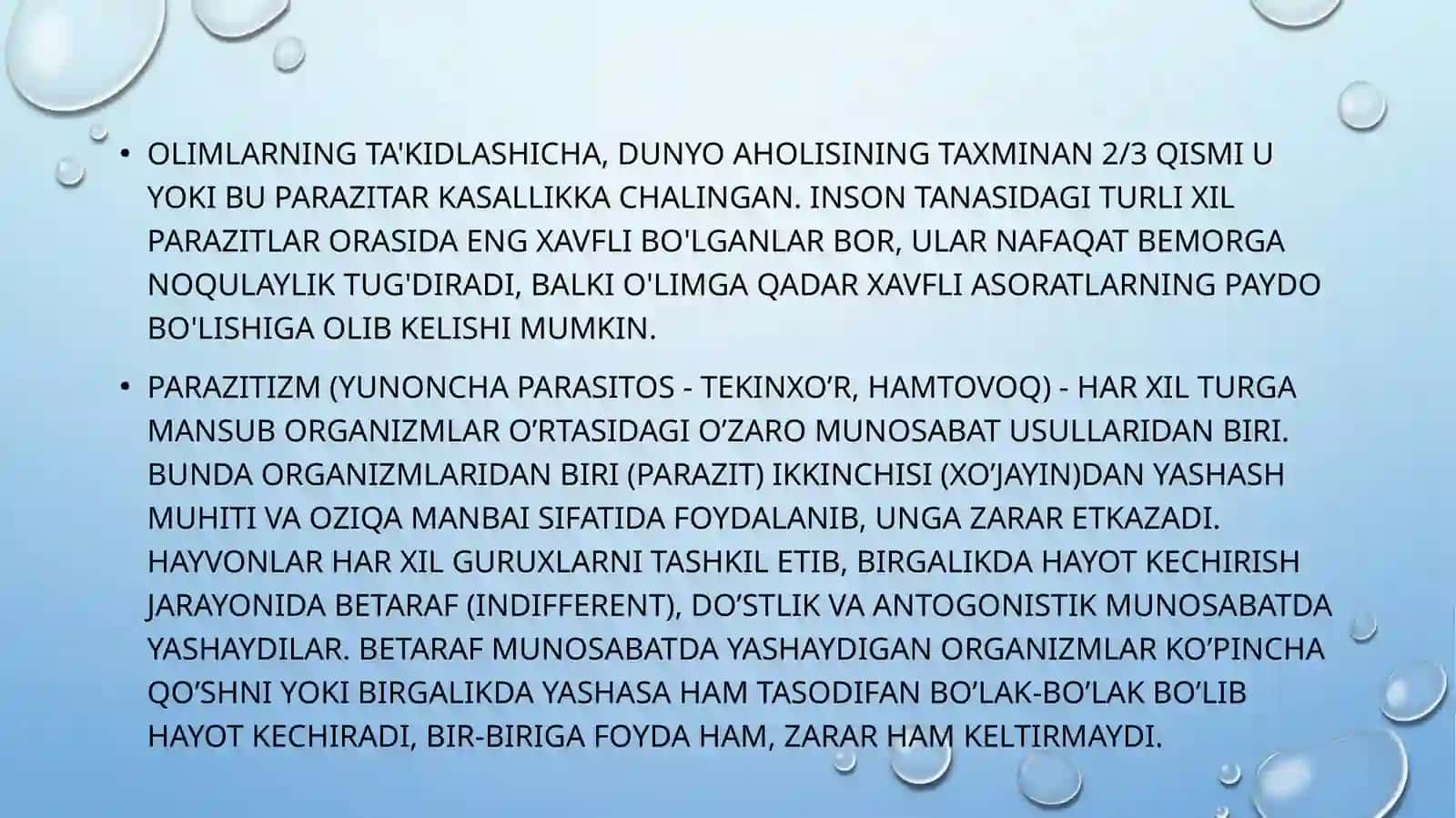 dunyo miqyosida va o’zbekiston bo’yicha parazitar kasalliklar tarqalishining zamonaviy xususiyatlari 3