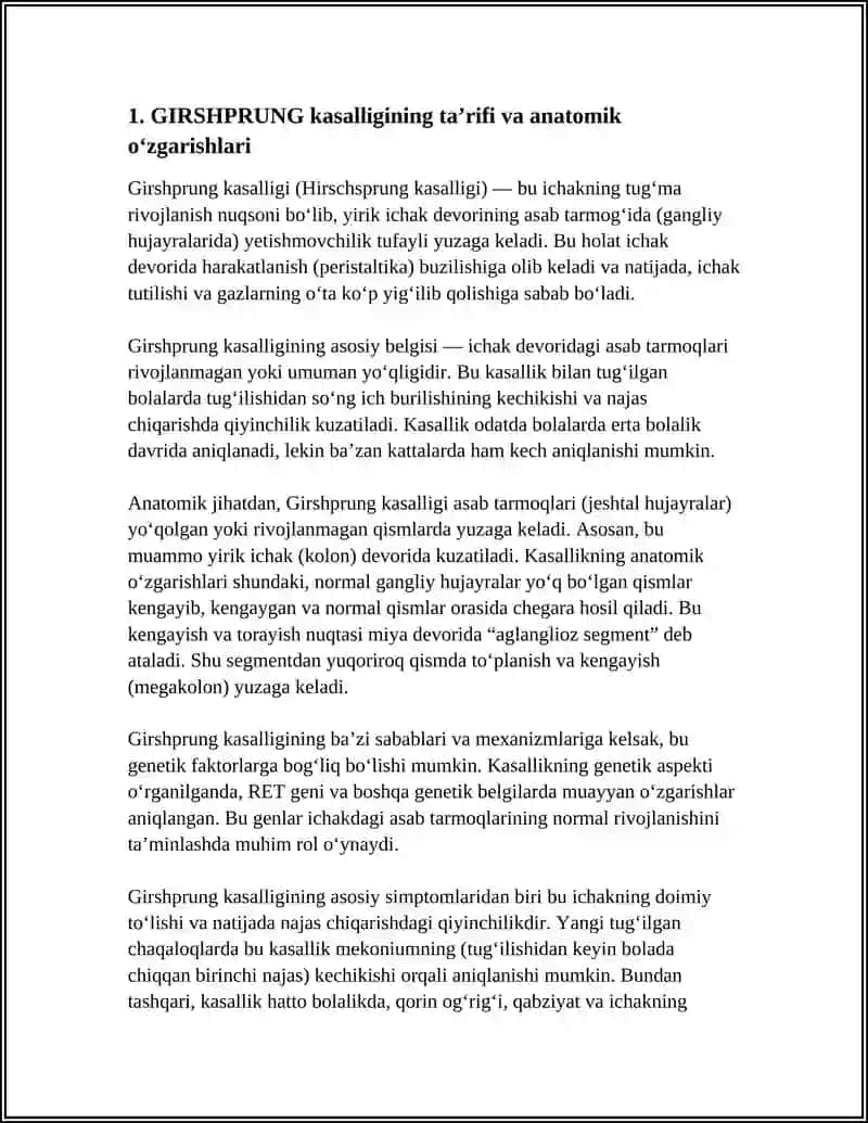 PEDIATRIYA FAKULTETI MUSTAQIL ISH: GIRSHPRUNG KASALLIGI 3