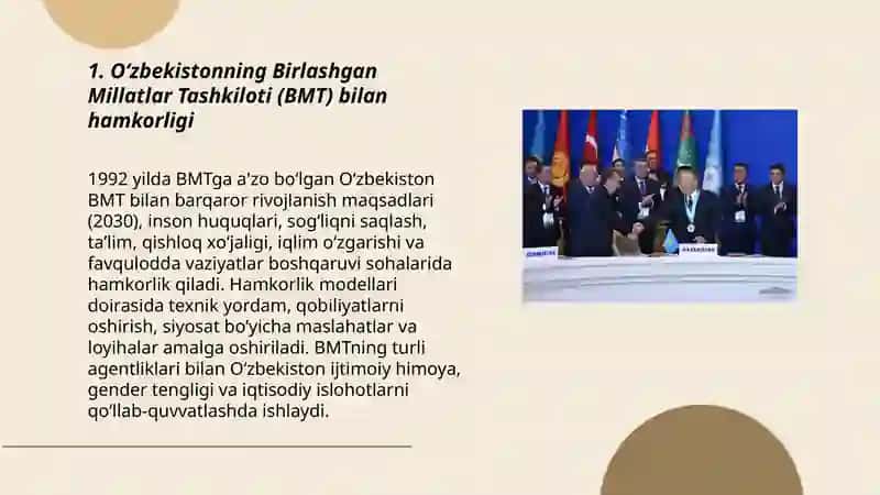 O‘zbekistonning xalqaro tashkilotlar bilan hamkorlik aloqalari 3