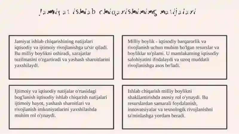 Jamiyat ishlab chiqarishining natijasi sifatida milliy boylik va uning tarkibi 3