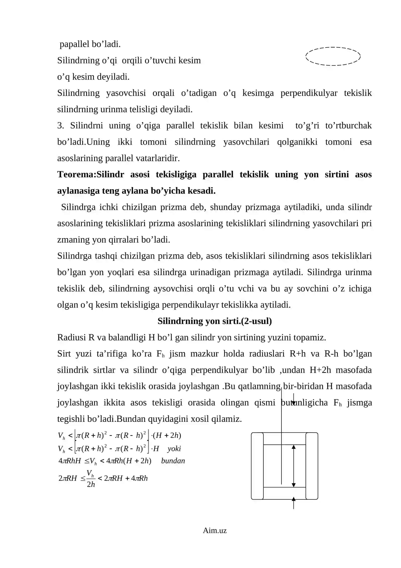 Silindr va Konusning Yon hamda To‘la Sirti | Geometriya Darsligi (DOC) 3