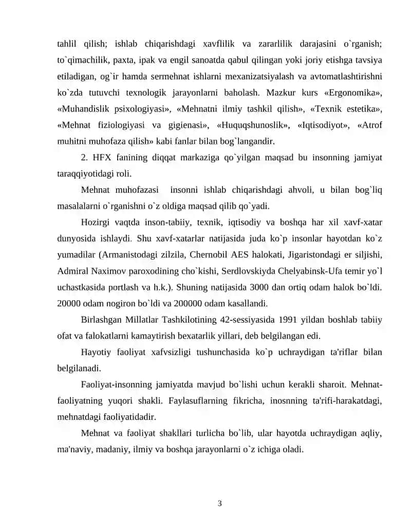 O`zabekiston Respublikasida hayot faoliyati xavfsizligini ta`minlash sohosida qabul qilingan qonun va me`yoriy hujjatlar tizimi 3