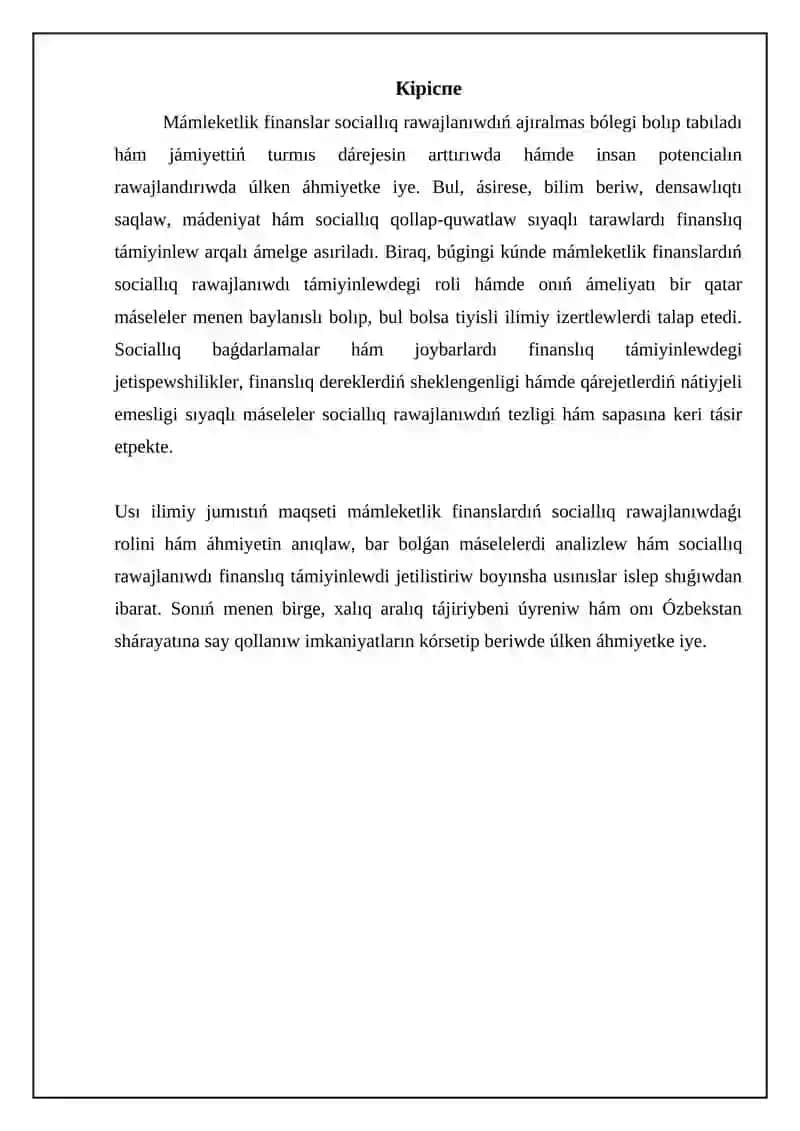 Mámleketlik finanslardıń sociallıq rawajlanıwdaǵı roli hám wazıypaları 3