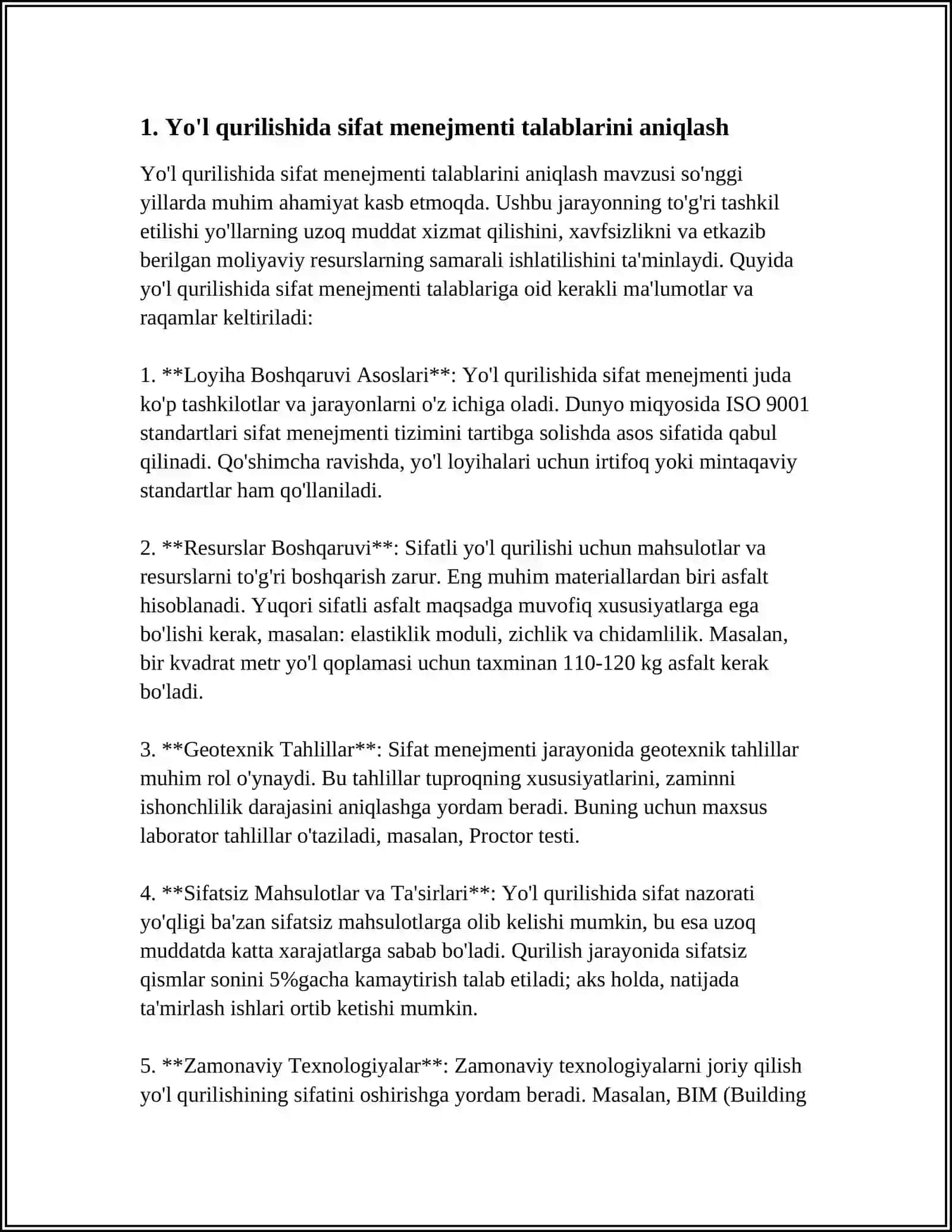 Yo'l Qurilishida Sifat Menejmenti Tizimini Joriy Qilish 3