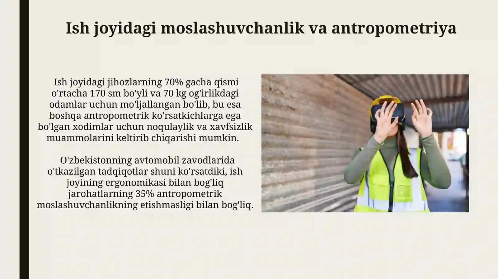 Inson Antropometrik ko'rsatkichlarining Faoliyat xavfsizligi ta'siri 3